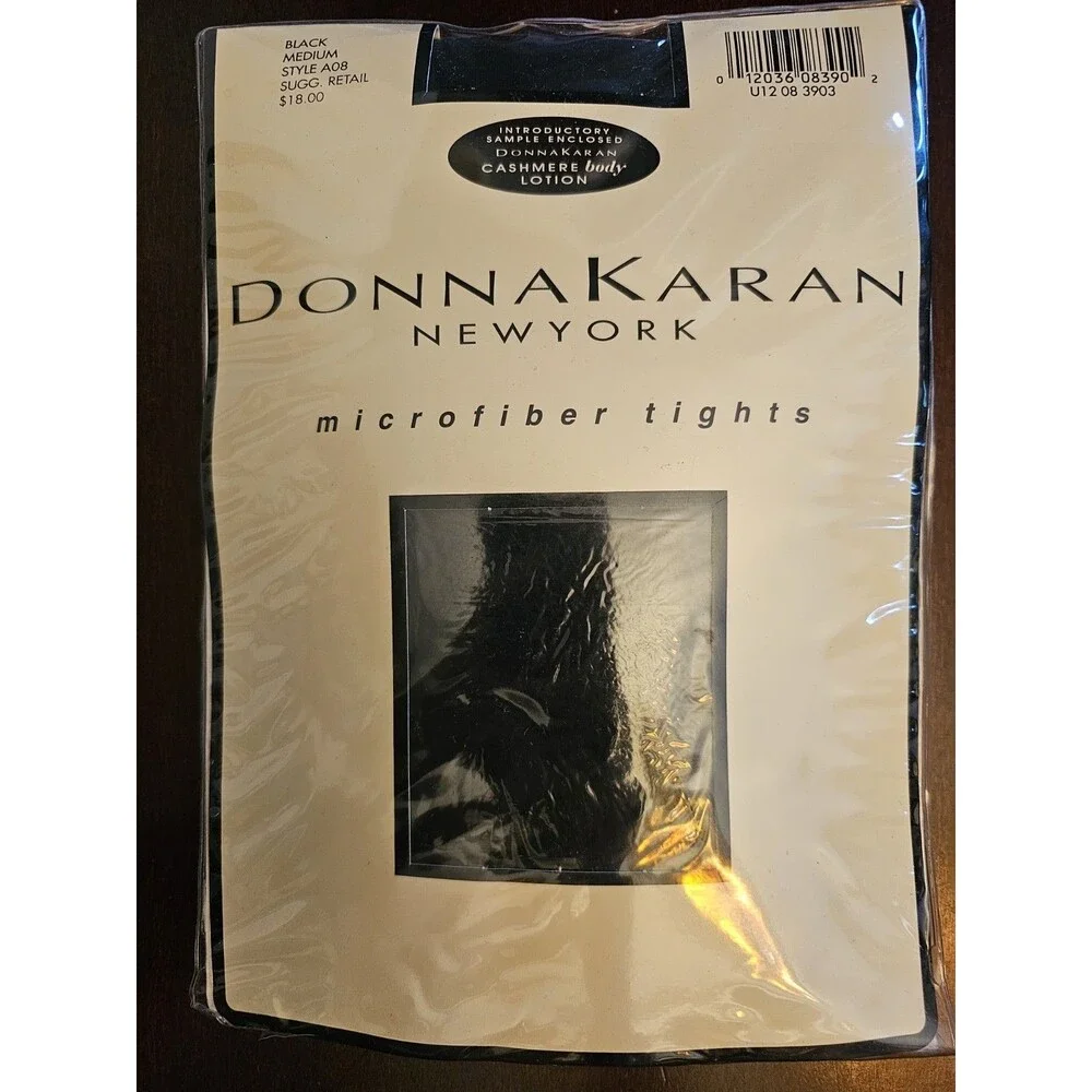 Donna Karan New York Microfiber Tights Black Size Medium Style A08 NIP Vintage